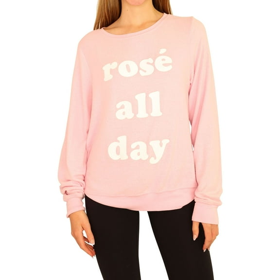 Dream Scene Womens Cotton Rose All Day Sweatshirt, Pink, Small
