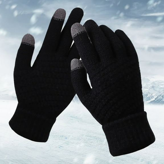 Dyfzdhu Winter Warm Knit Gloves With Fleece Thickening Fashion Outdoor Cycling Gloves Black