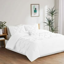 5 Piece New Half Pinch Pleated Pattern Comforter Set, 800 TC, 100% Egyptian Cotton, Oversized Super King Size White Solid
