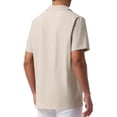 thumbnail image 3 of CAMISAS DE LINO PARA HOMBRE CON COLLAR CAMP, MANGA CORTA, BOTONES, CAMISAS DE VERANO DE PLAYA L Khaki, 3 of 6