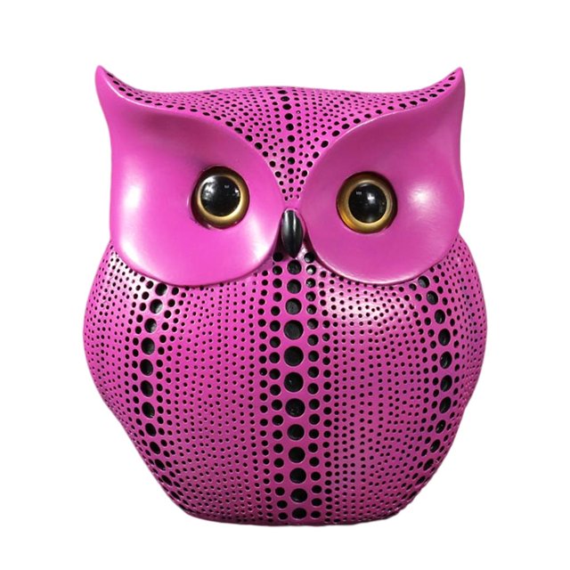 jifeng Ornement Animal, Décoration en Résine Faite à la Main Hibou Statue Fuchsia