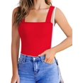 thumbnail image 2 of Xishao Body de manga larga sin mangas con cuello cuadrado para mujer, Rojo sin mangas., M Xishao ropa, 2 of 2