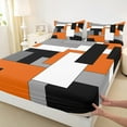 thumbnail image 3 of Manfei Modern Abstract Queen Sheet Sets 4-Piece, Minimalism Plaid Flat Sheet, Black Gray White Orange Queen Fitted Sheet, Microfiber Bedroom Decor, 3 of 7