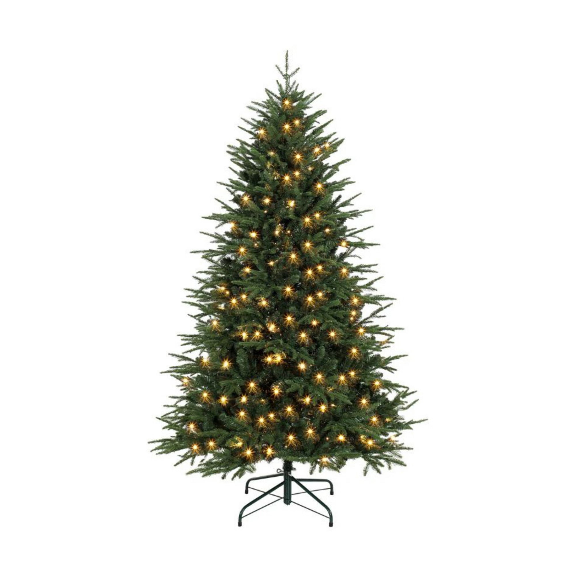 6 ft Wide Pre-Lit Christmas Tree with 300 Warm White LED Lights, 2345 Tips, Hinged Design, PE and PVC Foliage, Metal Stand