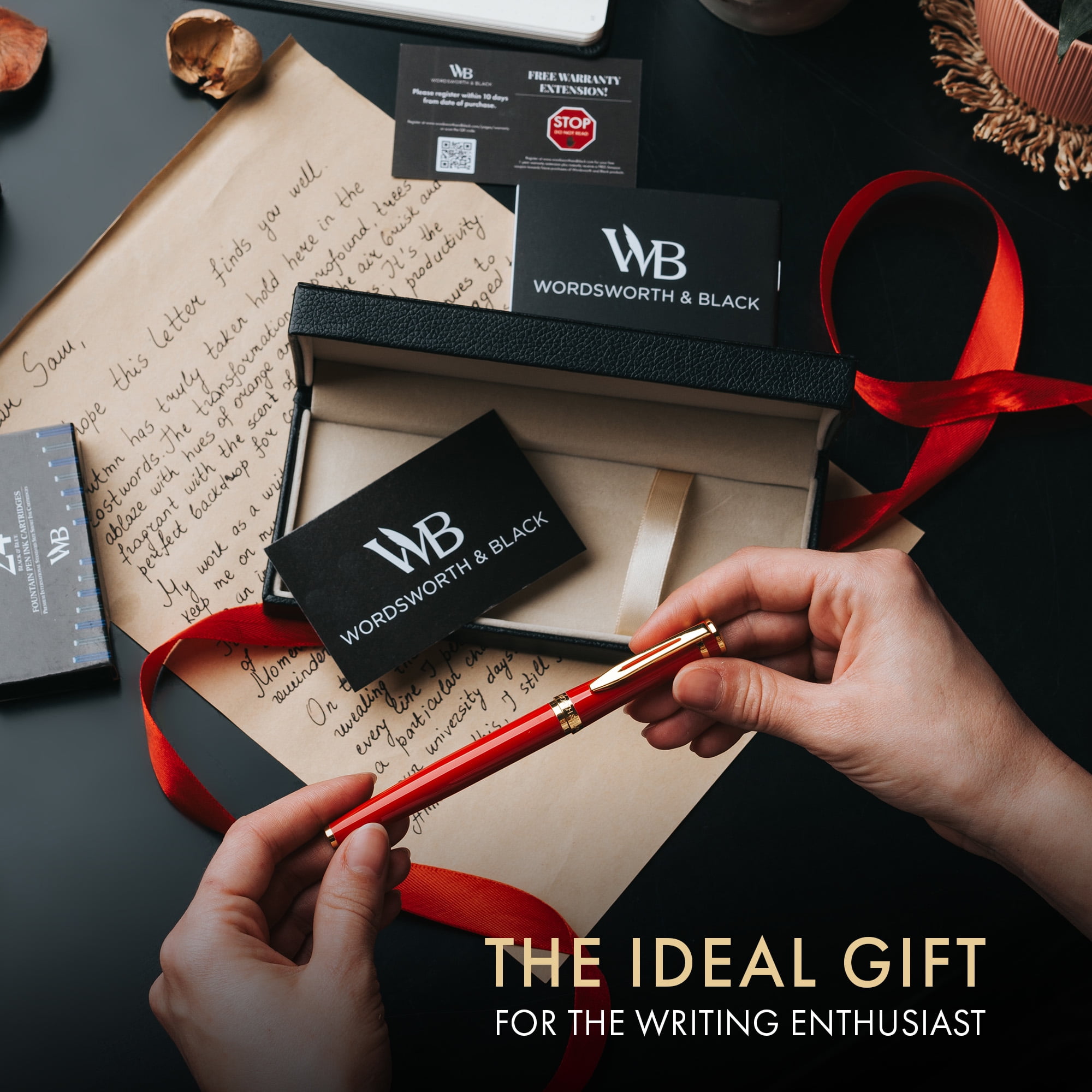 Wordsworth & Black Fountain Pen, Extra Fine Point Ink Pens, Crimson Red - Refillable, Calligraphy