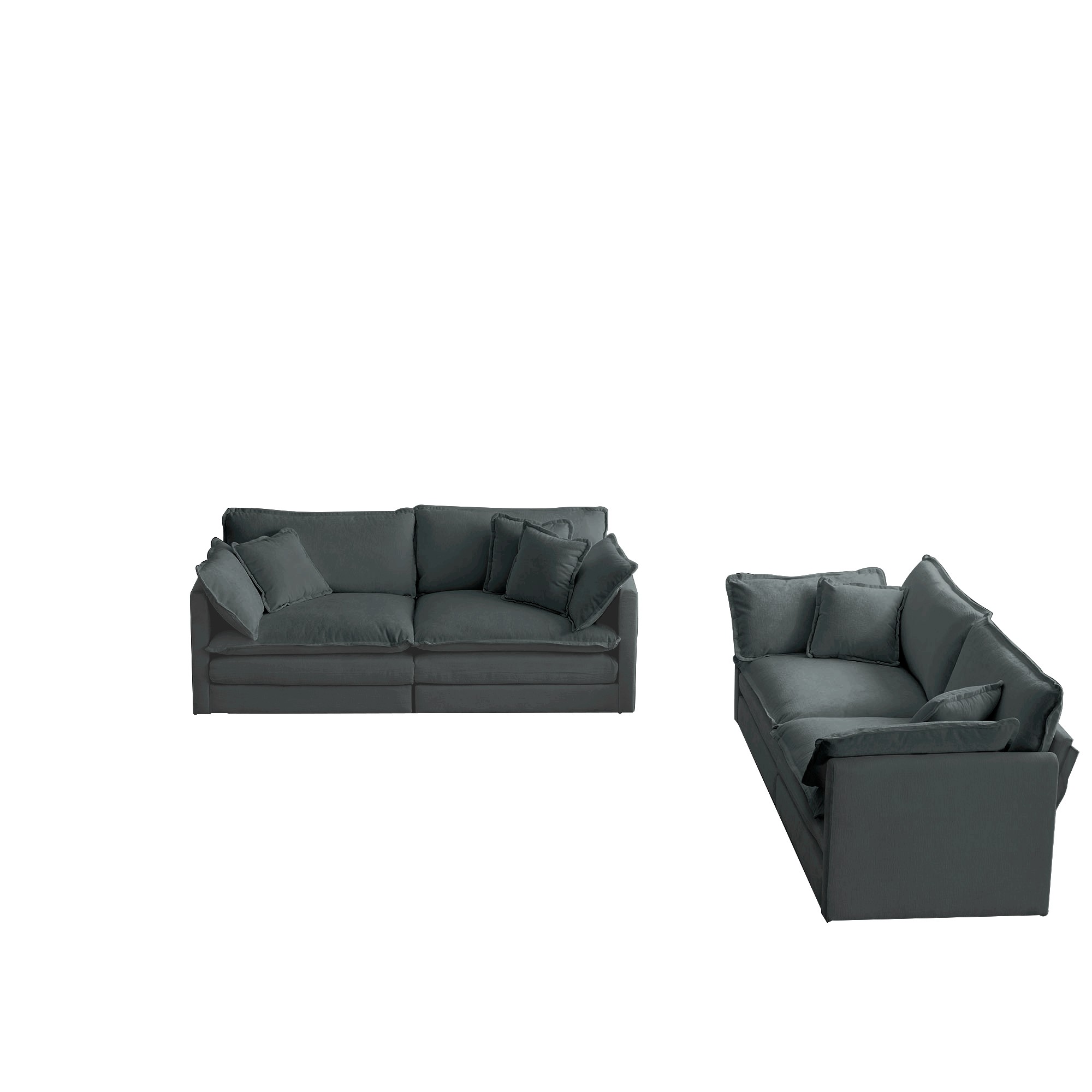 2 - Piece Living Room Set, 2 Pieces Upholstered Loveseat and Couch for Home Office Lounge, Sofa Set of 2, 2-Piece (2+2 Seat) Couch Set for Living Room (Gray)