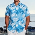 thumbnail image 2 of BUWTTED Mens Shirts Summer Short Sleeve Button Down Lapel Floral Print Beach Hawaiian Vacation Shirts Light Blue L, 2 of 5