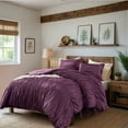 thumbnail image 2 of Regency Heights Full/Queen Soft Washed Comforter Set, Ruched Striped Dorm Bedding Sets, 3-Piece Purple French Country Comforter Bed Set with Bow Ties and Sham for All Season, 2 of 13