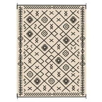 Outdoor Rug 9x12 Reversible Waterproof Plastic Straw Rug with Carry Bag - Black & Beige Rhombus Patio Rug for Camping, Beach, Picnic