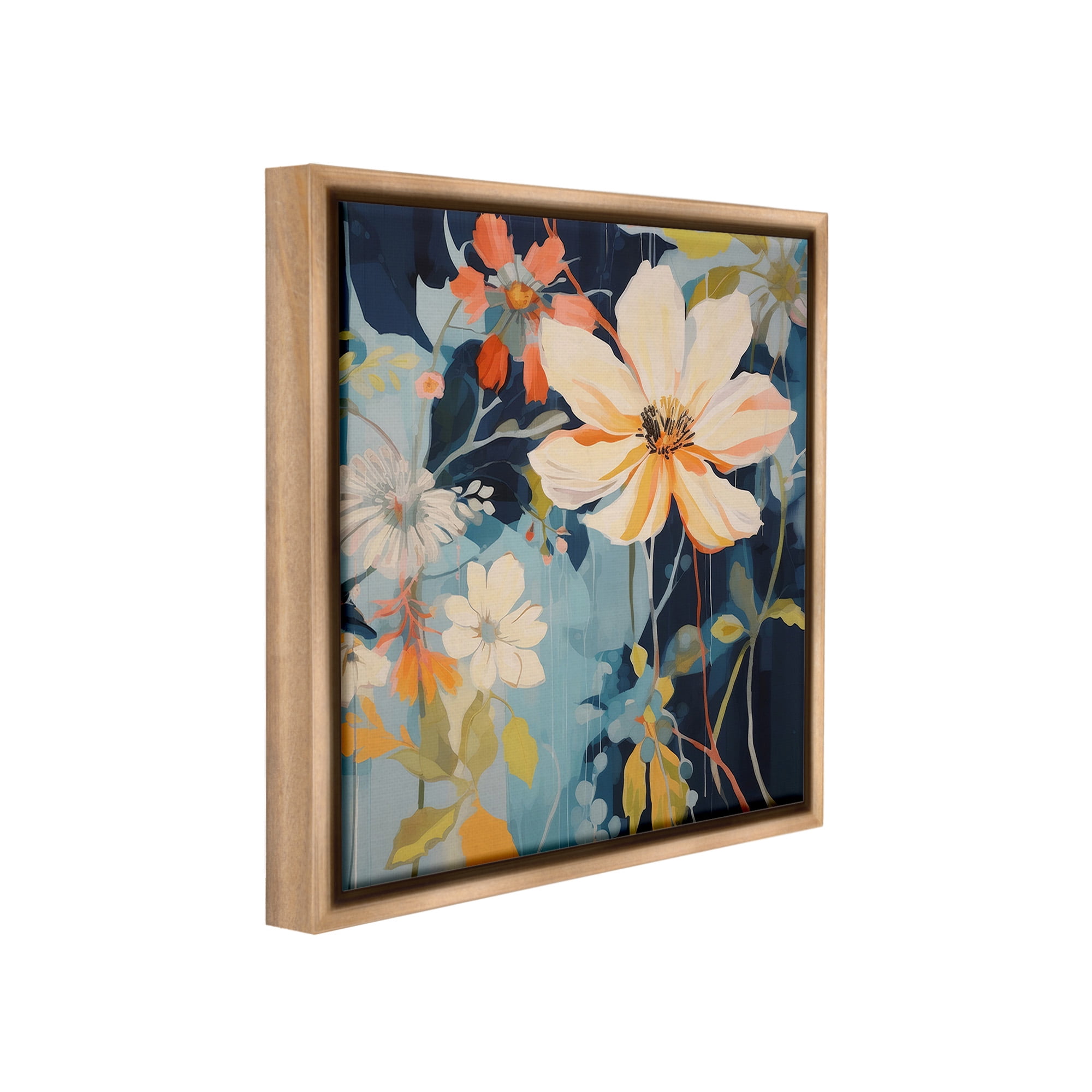 Stupell Industries Varied Flowers Pattern Botanical & Floral Painting Brown Floater Framed Canvas Art Print Wall Art, 25 x 25