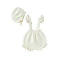 thumbnail image 1 of SAYOO Baby Girls Suspender Pants with Hat, Adjustable Straps Plain Knitted Ruffle Overalls, High Waist Short One-Piece Jumpsuit, 1 of 9