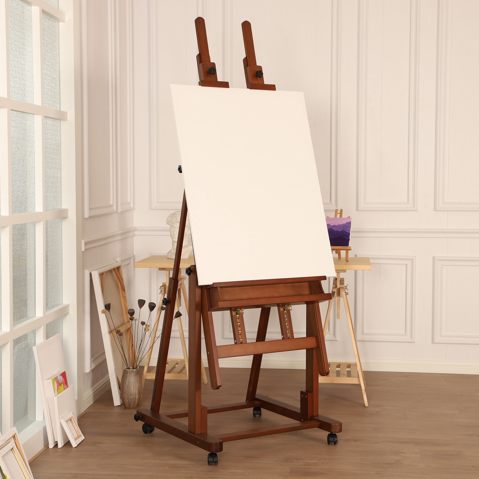 VISWIN Double Mast Extra Large H-Frame Easel,Hold Canvas up to 83"-Walnut