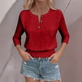 thumbnail image 6 of Miluxas Women's 3/4 Sleeve Solid Color Casual Tops Solid Color V Neck Loose Fit Shirts Red M(M), 6 of 8
