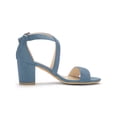 thumbnail image 3 of BLISSFUL STEP Women's Open Toe Cross Strap Mid Block Heel Sandals Haze Blue 6, 3 of 7