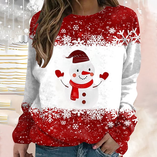 Puntoco Navidad Mujer Cuello Redondo Estampado Manga Larga Top Manga Larga Cuello Redondo Top/Camisa Puntoco Puntoco-975