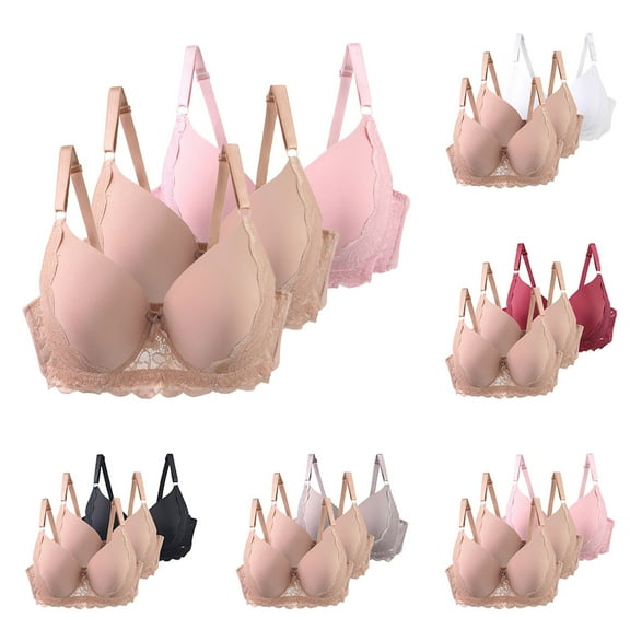 Bixock Women Underwear,Women Casual Bras,Women's Bras 3 Pack Plus Size Underwire Bra Thin Cup Push Up Support