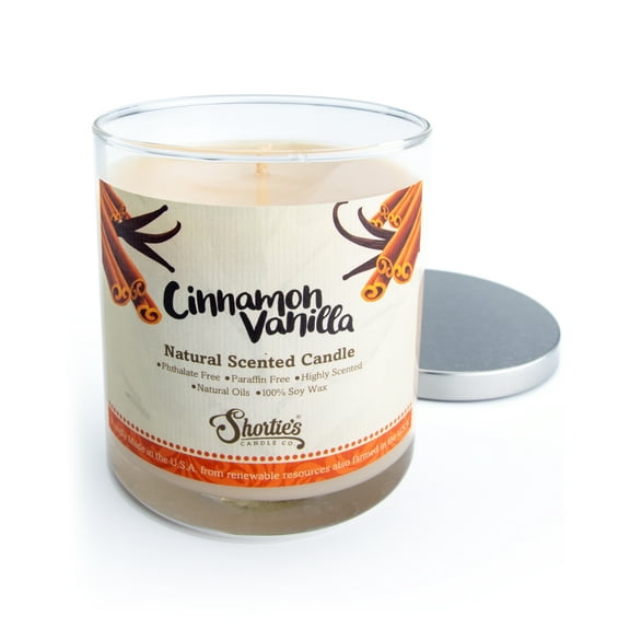 Cinnamon Vanilla Scented Natural Soy Candle, 9 Oz., Essential Fragrance Oils, 100% Soy, Phthalate & Paraben Free, Clean Burning,