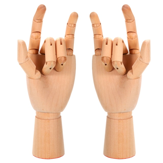 Unique Bargains 10' Wooden Hand Model, Artist Mannequin Right and Left Hand Model Flexible Movable Manikin Jointed Figure 2Pack