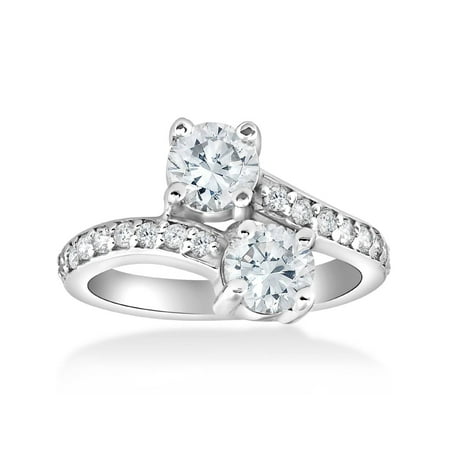 Pompeii3 2 Carat Forever Us Two Stone Engagement Diamond Solitaire Ring 14K White (Best Price 2 Carat Engagement Ring)