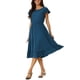 thumbnail image 4 of Vestido Casual de Verano para Mujeres INSPIRE CHIC con Bolsillos, Manga Corta con Volantes, Cuello Redondo, dobladillo con Volantes, Midi, Talla M, Azul, 4 of 6