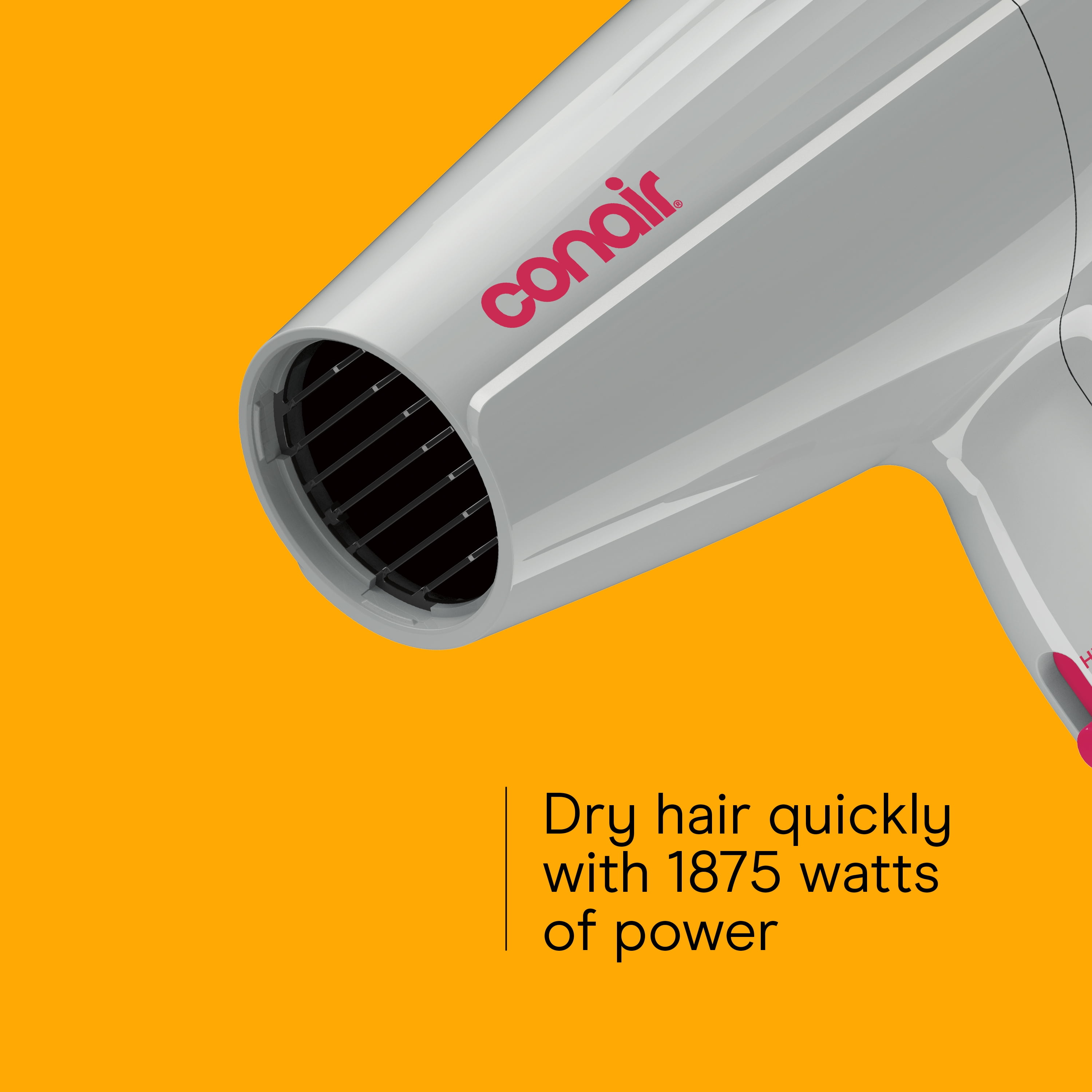 Conair Mid-Size Hair Dryer, 1875 Watts, 2 Heat & Speed Settings, with 2 Attachments