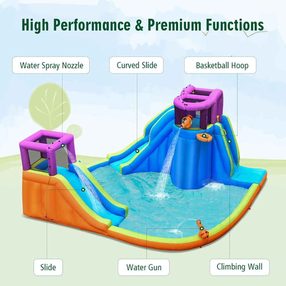 Aimee Lii 6-in-1 Inflatable Dual Water Slide Bounce House Without Blower, Bounce House Water Slide for Kids 5-10