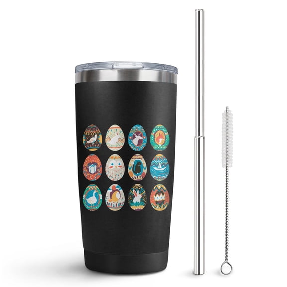20oz Powder Coated Easter Tumbler with Telescopic Straw, Insulated Travel Mug, [Easter Theme] Print