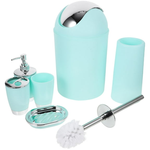 WHAMVOX New Style 6pcs Plastic Bathroom Accessory Set Lotion Dispenser Toothbrush Holder Tumbler Cup Soap Dish Toilet Brush Trash Can (Green)