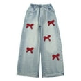 thumbnail image 4 of ZACPNCV Teen Youth Casual Wide Leg Jean Pants for Girls Put On Denim Pants Bow Embroidery Trouser Girl Clothing Blue 5-6 Years, 4 of 9