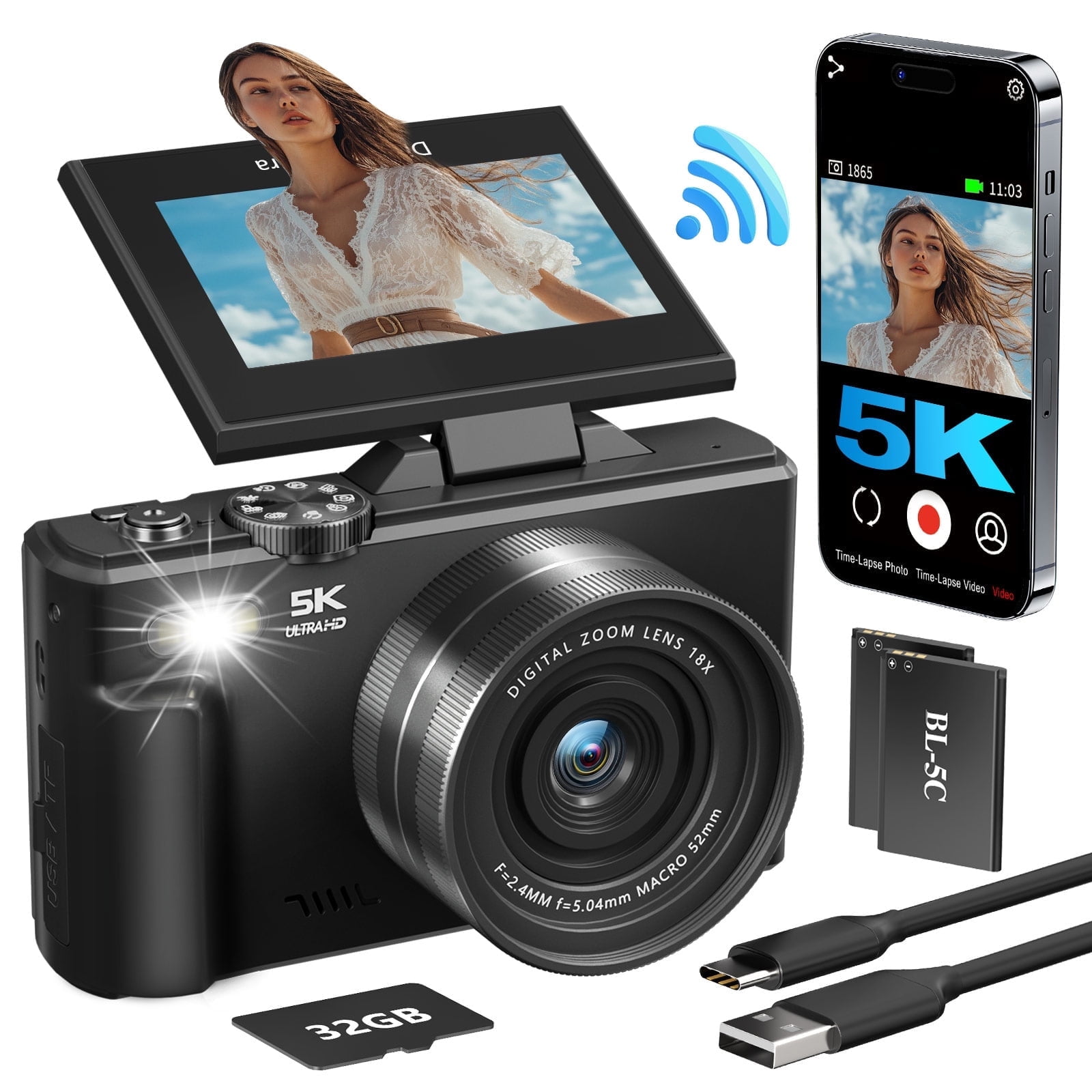 デジタルカメラ 275.sd 1400 is Saneen Digital Camera 5K 75MP WiFi Vlogging Cameras for You Tube 3