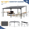 thumbnail image 3 of MEISSALIVVE 12' x 16' Wall Mounted Gazebo, Outdoor BBQ Grill Gazebo with Side Shelf, Lean to Metal Awnings with Sloped Roof, Heavy Duty Pergola for Backyard, Deck, Black, 3 of 11