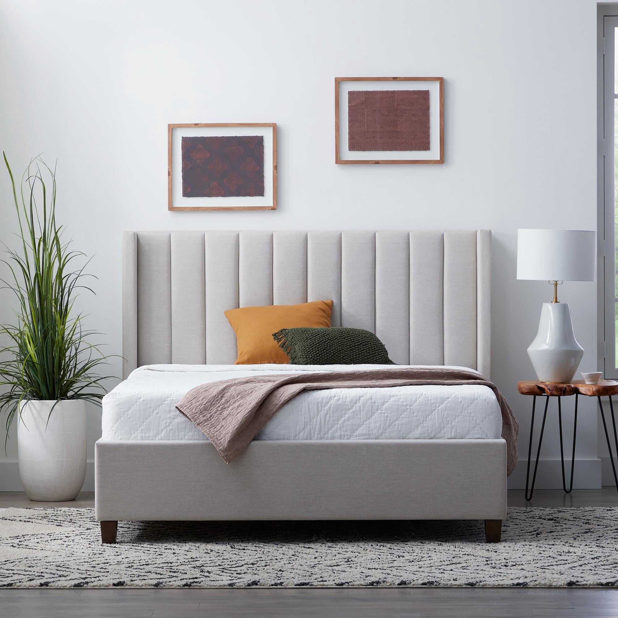 Rest Haven Odessa Tufted Uphosltered Wingback Platform Bed, Queen, Oat