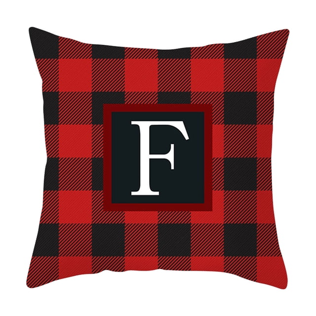 Yhmxh Fundas de cojín con estampado de piel de melocotón y veintiséis letras. Funda de cojín a cuadros.