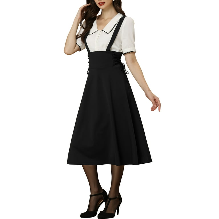 Women's Skirt with Suspenders Chic Outfit Black - ShopiPersia