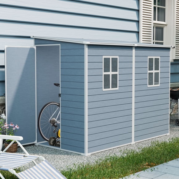 8x4ft Grey Resin Outdoor Storage Shed - Durable Patio & Garden Storage with Lockable Door & Windows | Weather-Resistant, Easy Assembly Shed