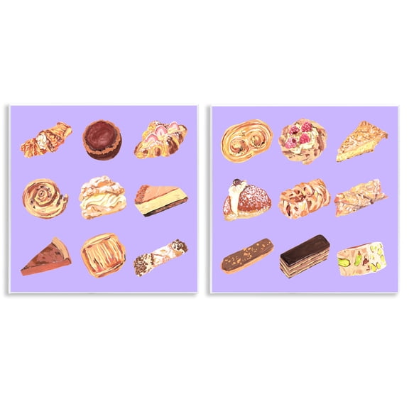 Stupell Industries Various Pastries on Purple Food & Beverage Painting Unframed Art Print Wall Art, 12 x 12, Set of 2