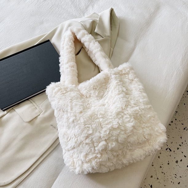 Bolsa con asa superior para mujer de hombro de felpa suave y esponjoso para otoño e invierno (Beige) Tmvgtek Para estrenar