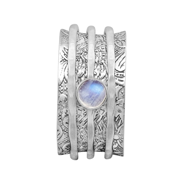 Mooneye Round Moonstone Three Band 925 Sterling Silver Spinner Valentines Day Gift Ring US-12