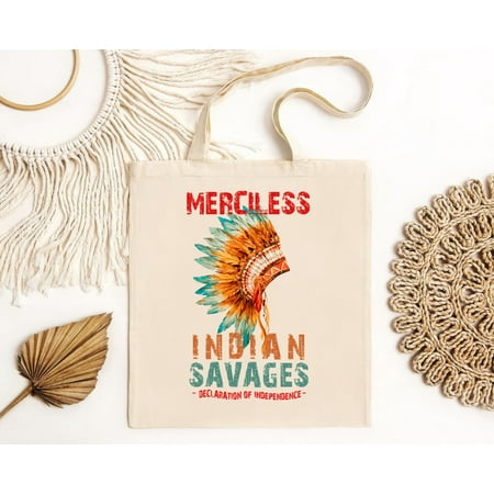 vintage Merciless Indian Savages Declaration Of Independence Quote Short-Sleeve Tote Bag-TH13333
