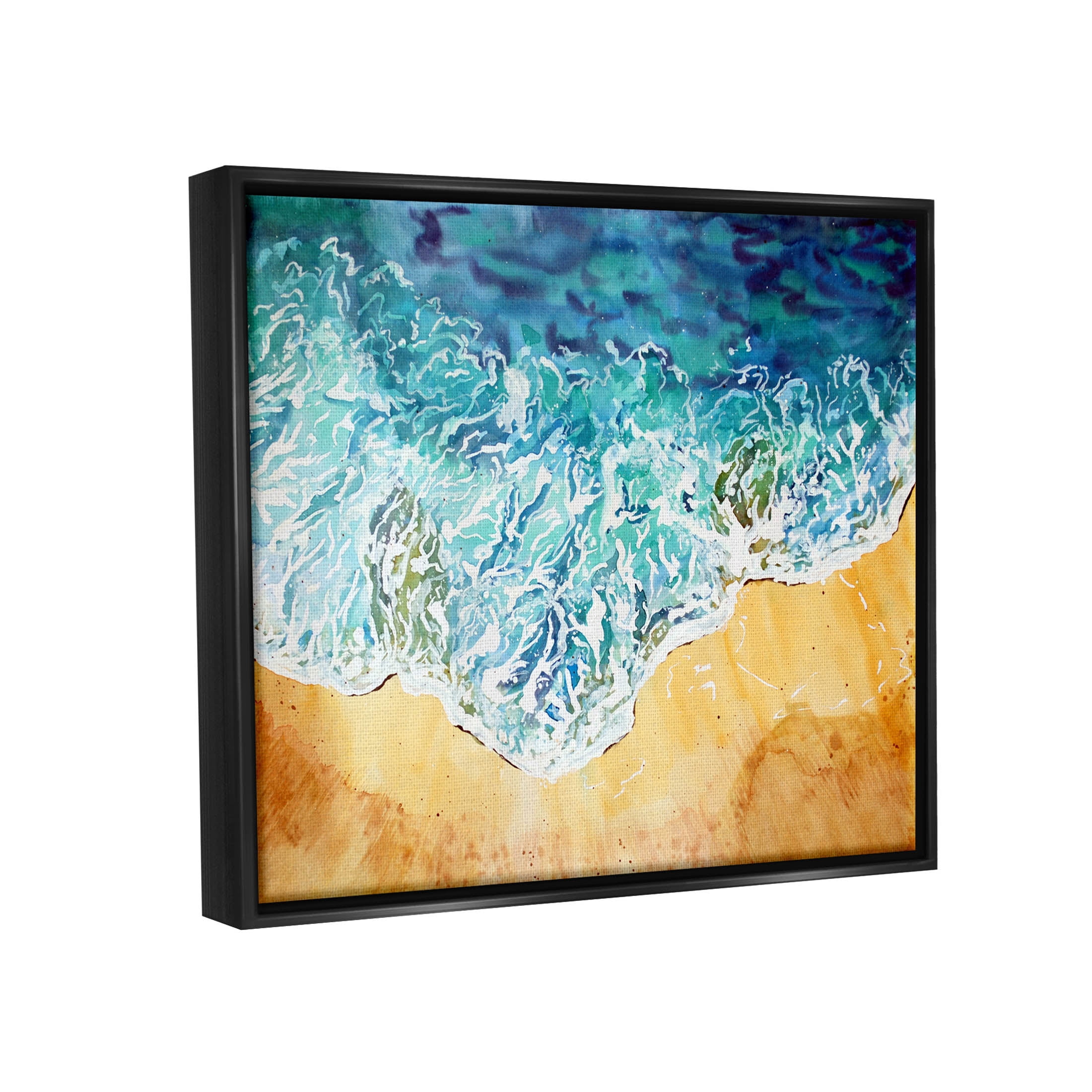 Aerial Wave Splash Shore Coastal Graphic Art Jet Black Framed Art Print Wall Art