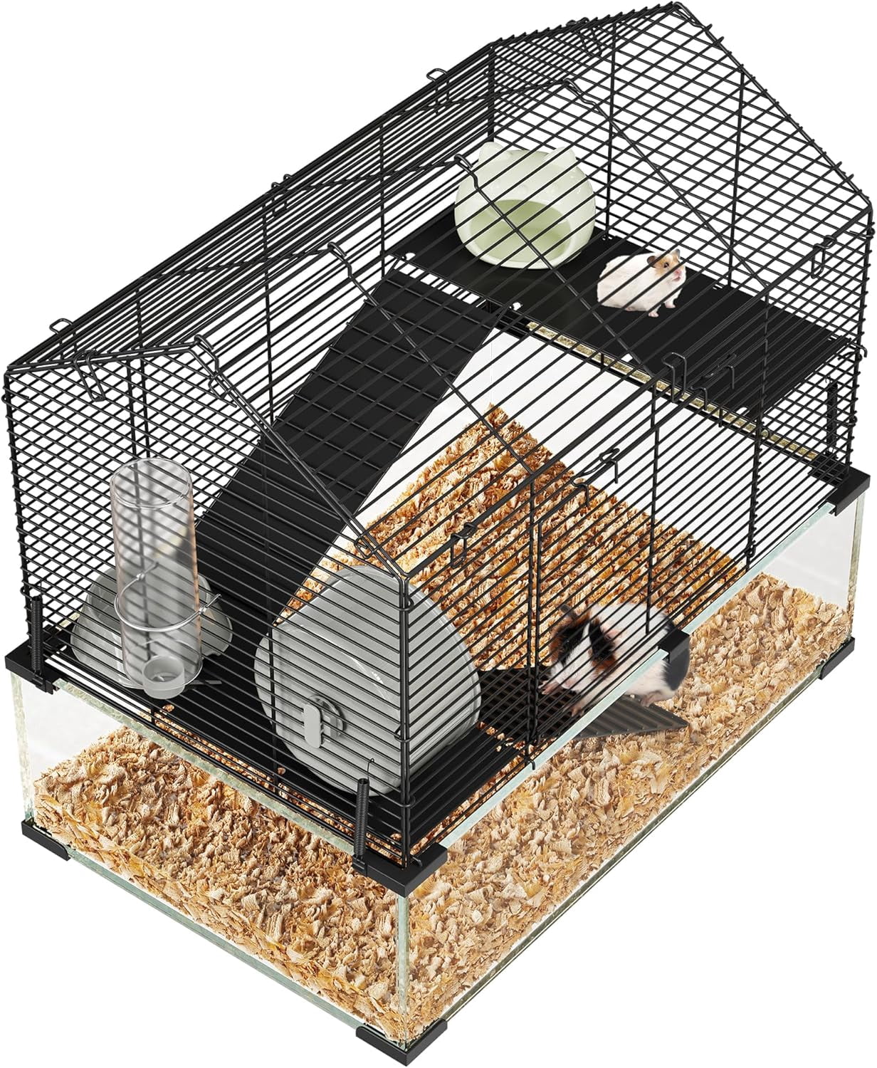 Acekid Metal Hamster Cage With Transparent Hamster Habitats And 4PCS Cage Accessories 3-Tier Small Animal Cage Pet Mouse Cages With Water Bottle For Rats Hamsters Hedgehogs