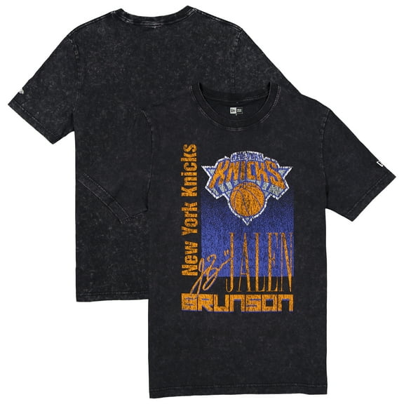 Men's New Era Jalen Brunson Black New York Knicks Full Court Press Mineral Wash Player T-Shirt