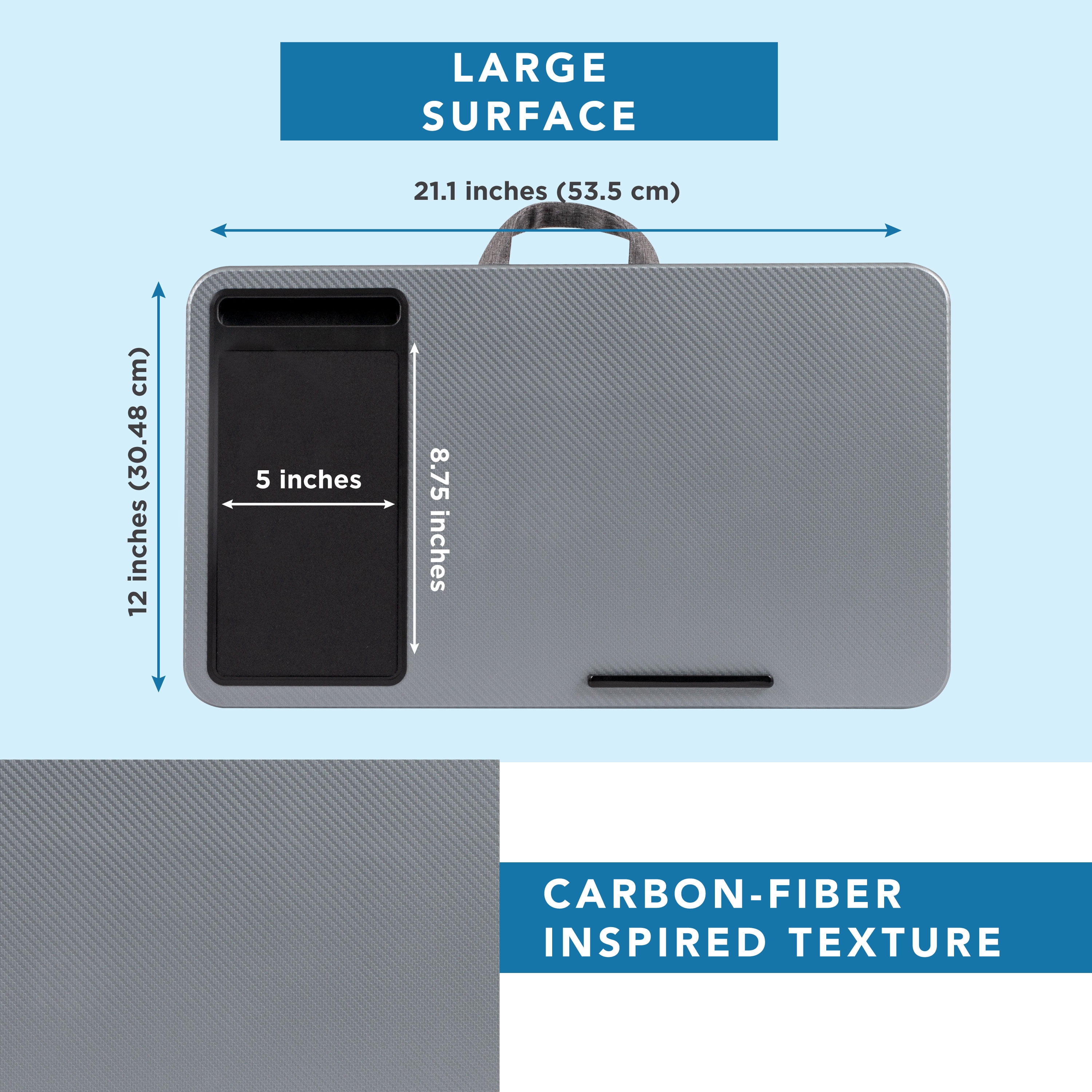 LapGear Left-Handed Home Office Lap Desk, Fits up to 15.6" Laptops, Silver Carbon
