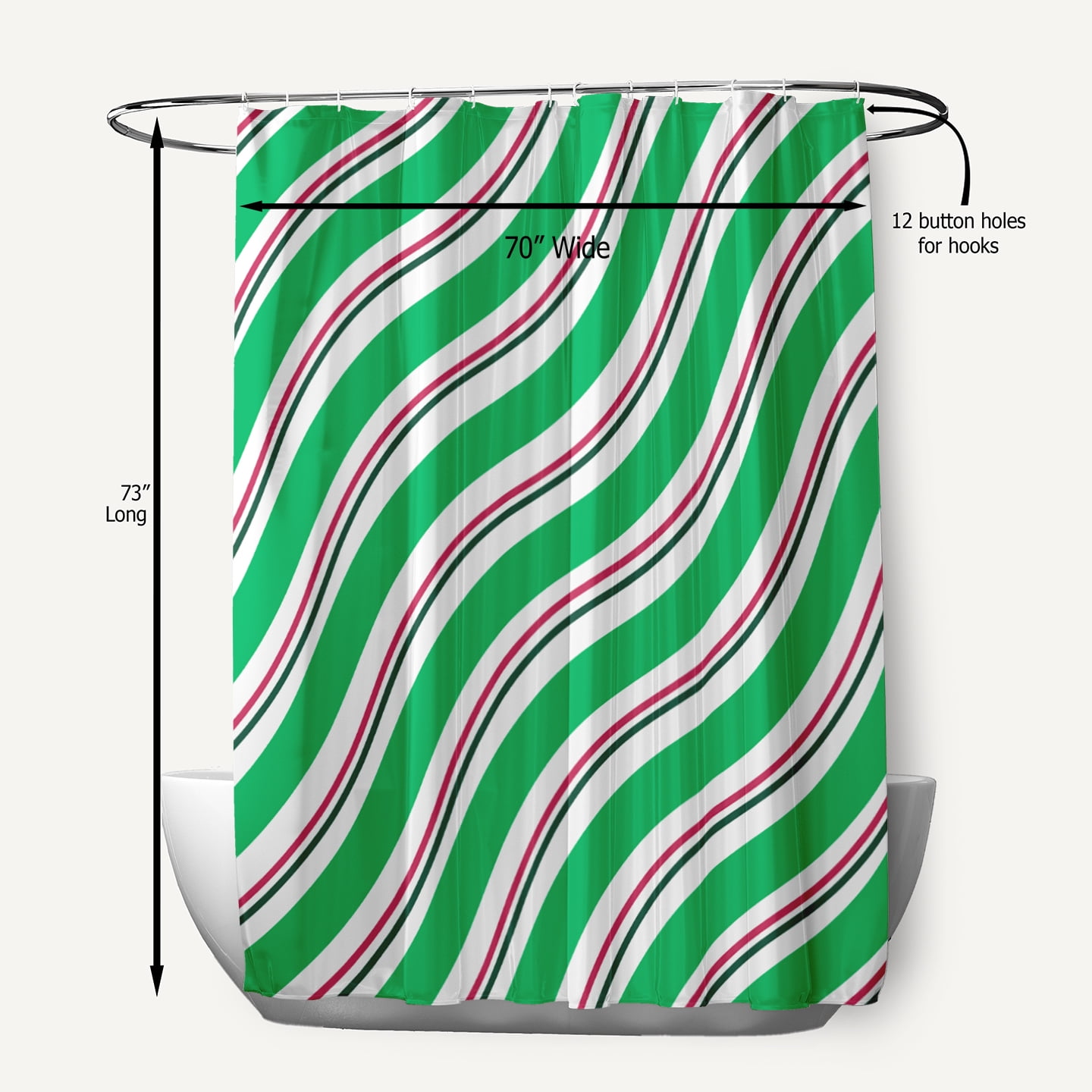 Simply Daisy 70" W x 73" L Candy Stripes Polyester Shower Curtain, Bright Green [1 Ct]