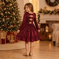 thumbnail image 5 of Girls Velvet Star Print Long Sleeve Dress – Elegant Ruffle Hem Christmas Party Gown – Versatile Kids Clothing for Holiday Dance Photoshoot (Ages 3-7 Years), 5 of 8