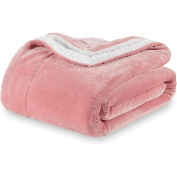 Loftmink Reversible Sherpa Fleece Blanket Warm Soft Oversized 90 x 90 in Frosty Mauve
