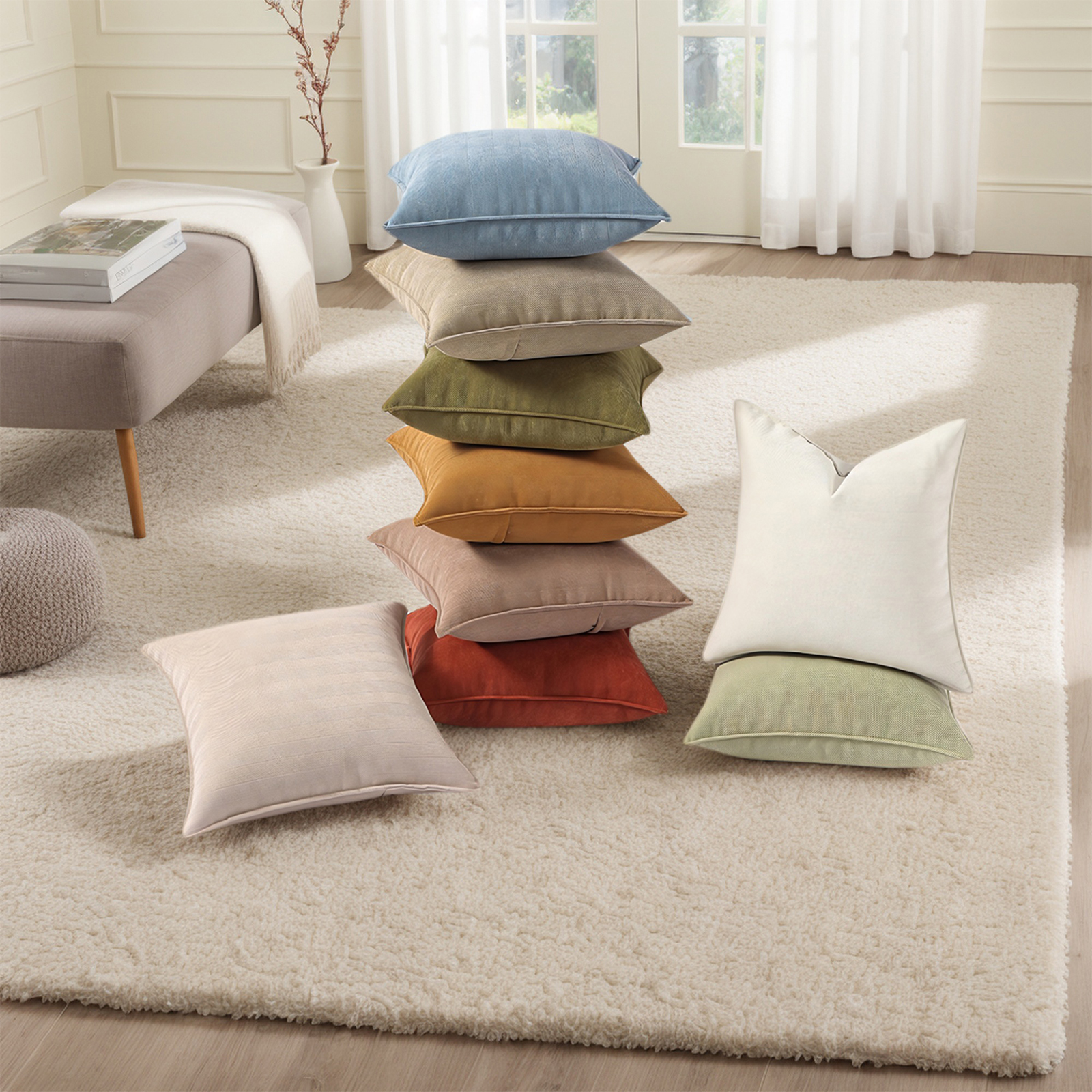 Sanmadrola 18x18 Chenille Pillow Covers, Set of 2, Beige photo 5