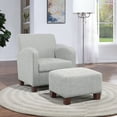 thumbnail image 2 of Aiden Chair & Ottoman Herringbone Smoke Gray Fabric with Medium Espresso Legs, 2 of 9