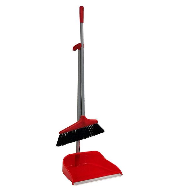 Red Upright Long Handle Dustpan and Brush Broom Set Lobby Home Modern