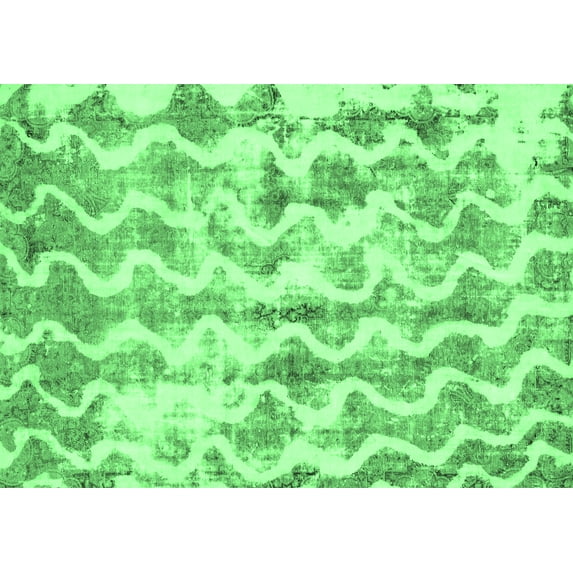 Ahgly Company Indoor Rectangle Abstract Emerald Green Modern Area Rugs, 2' x 3'